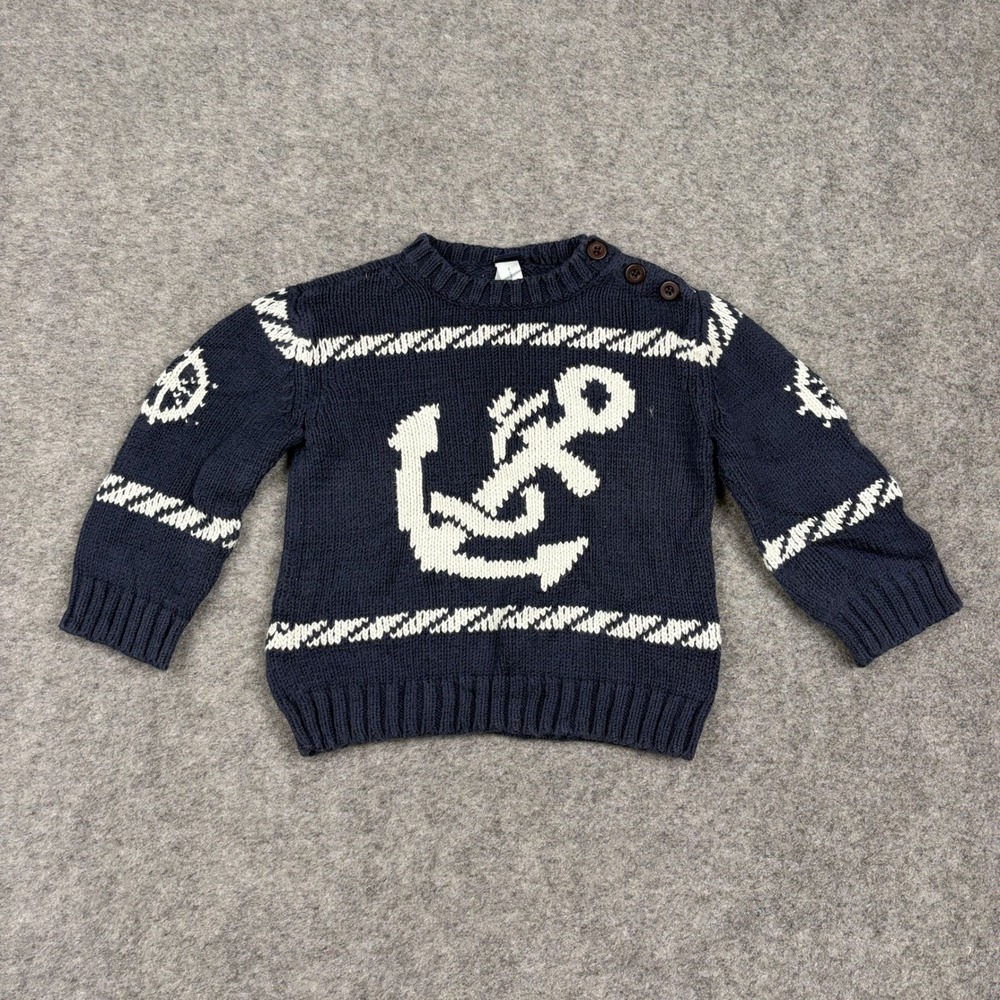 Baby Gap Sweater Toddler‎ 18-24 Months Navy Blue Anchor Nautical Knit Cotton
